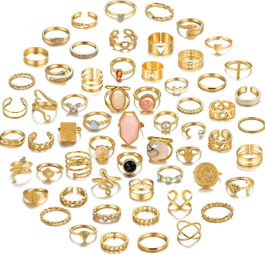 60 Pcs Gold Stacks Ring Sets for Women Non Tarnish