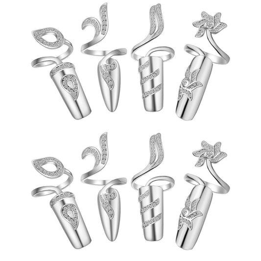 Dazzling Nail Art: 8-Pack Silver Rhinestone Finger Rings